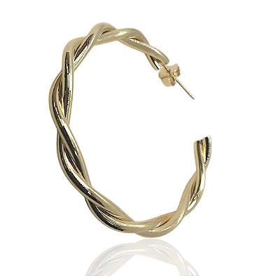 Brinco argola 40mm 2 fios trançados banhado ouro