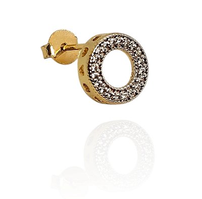 Brinco círculo largo com corações vazados no suporte cravejado banhado ouro