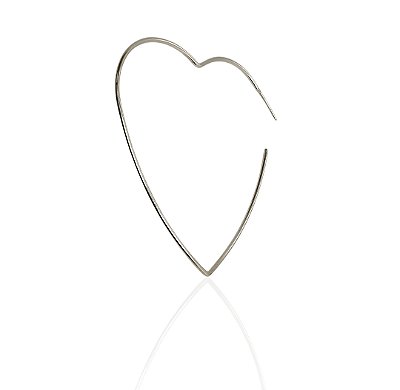 Brinco argola coração 55mm com tarraxa banhado prata