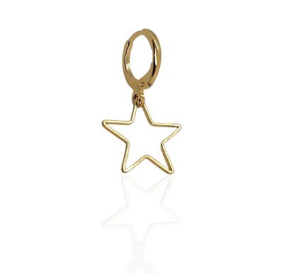 Brinco pendulo argola com estrela banhado ouro