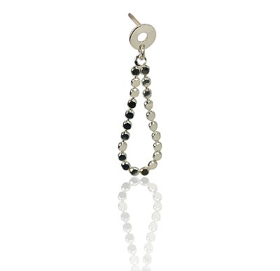 Brinco pendulo gota corrente malha moedinhas banhado prata