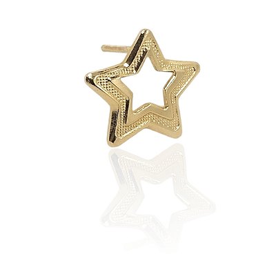 Brinco estrela duplo contorno banhado ouro