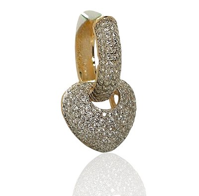 Brinco pendulo argola e coração cravejados banhado ouro