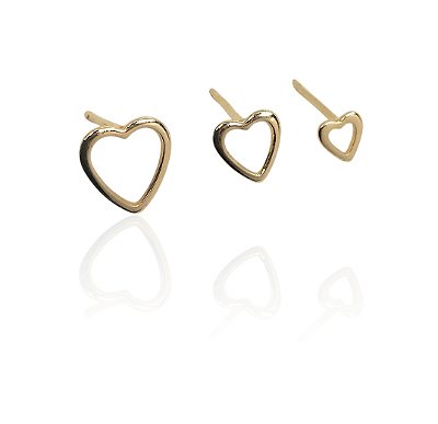 Conjunto brinco 3 corações 5mm,7mm,9mm banhado ouro
