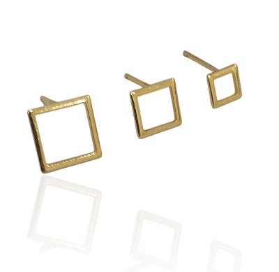 Conjunto brinco 3 quadrados perfil 6mm,8mm,10mm banhado ouro
