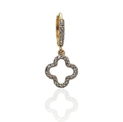 Brinco pendulo argola e trevo cravejados banhado ouro