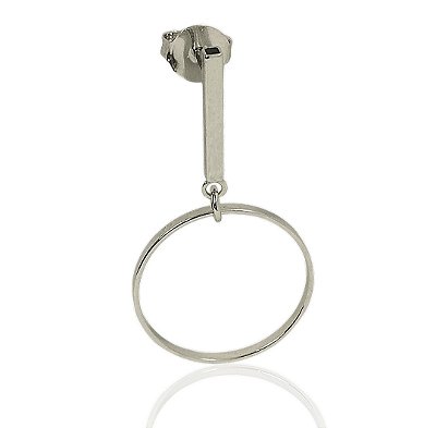 Brinco haste tubular e argola na ponta banhado ródio branco