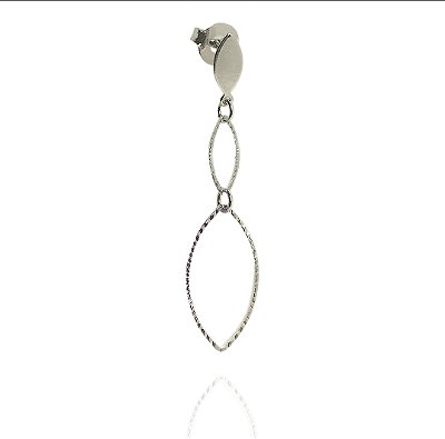 Brinco pendulo 2 elos banhado ródio branco