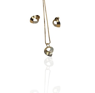 Conjunto gota estilizada com ródio gargantilha 45+3cm+brinco banhado ouro