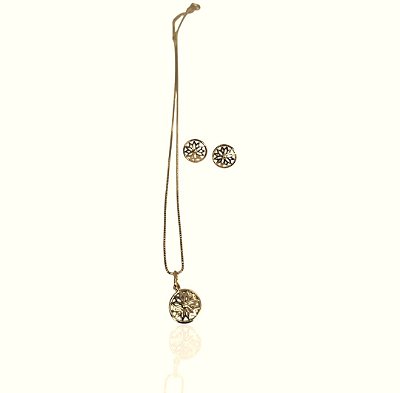 Conjunto margarida choker 39+5cm+brinco banhado ouro