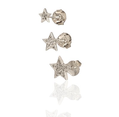Conjunto brinco 3 estrelas cravejado banhado prata - trio