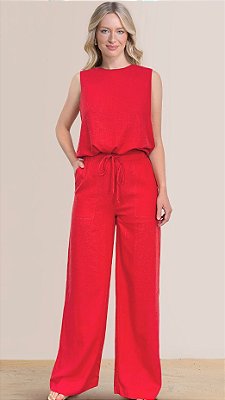 Calça wide leg linho