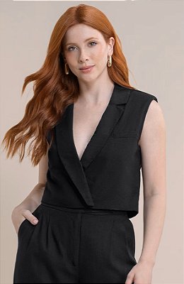 colete cropped em linho