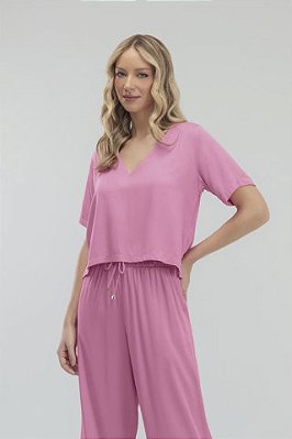 blusa viscose gola v curta