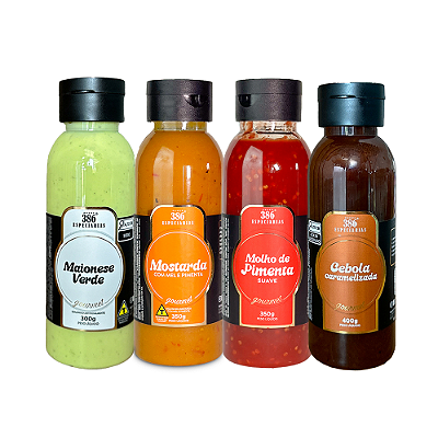 Combo - Maionese Verde, Mostarda com Mel e Pimenta, Molho de Pimenta Suave e Cebola Caramelizada