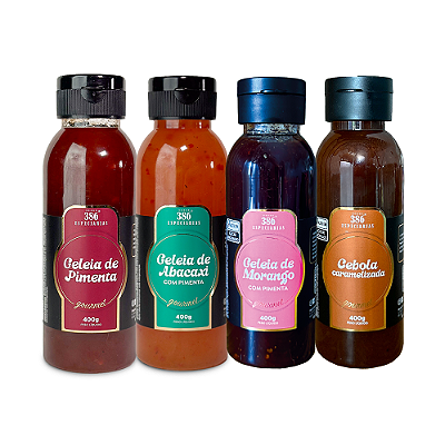 Combo - Geleia de Pimenta, Geleia de Abacaxi com Pimenta, Geleia de Morango com Pimenta e Cebola Caramelizada.