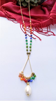 Colar Longo Gota Arco-Íris.