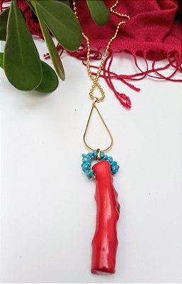 Colar Longo Coral Fogo e Céu.
