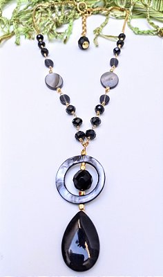 Colar Curto Black Cristais.