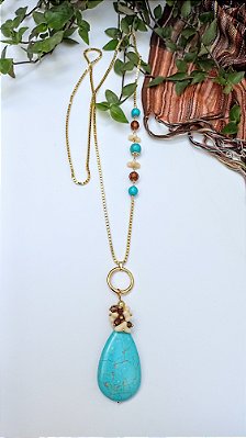 Colar Longo Gota Turquesa.