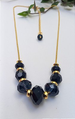 Colar Curto Cristais Black.