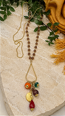 Colar Longo Gota e Cores.