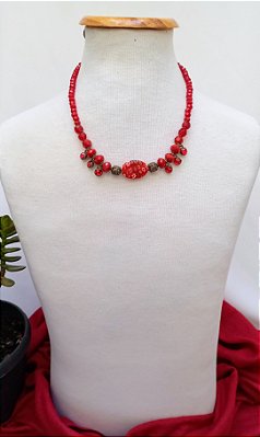 Colar Curto Vermelho Vinho Murano.