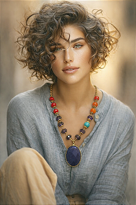 Colar Curto Pedra Lílás.