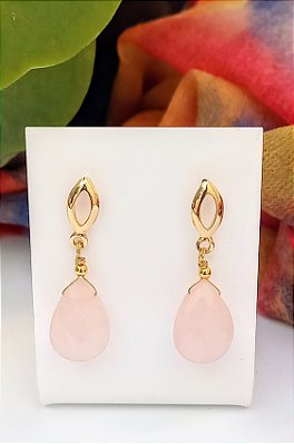 Brinco Pedra Quartz Rosa.