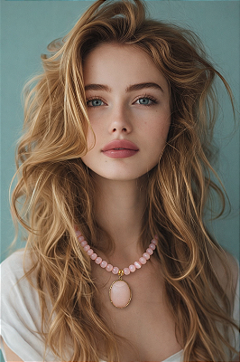 Colar Curto Rosa Olho de Gato.