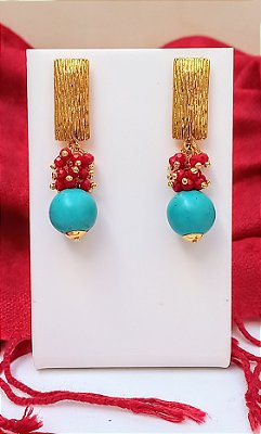 Brinco Cacho Turquesa Coral.