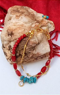 Pulseira Turquesa Coral Duas Voltas.