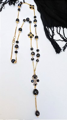 Colar Longo Black Cristais.