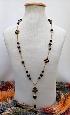 Colar Longo Black Cristais.