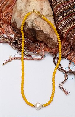 Colar Cristal Amarelo Pérola.