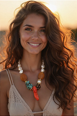 Colar Curto Rústico Coral.