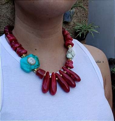 Maxi Colar Vinho Turquesa.