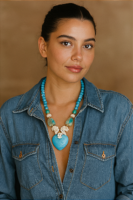 Maxi Colar Coração Azul Claro.