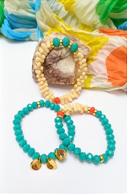 Kit Pulseiras Nude e Turquesa Verde.