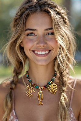 Colar Curto Cascalhos e Pingentes.