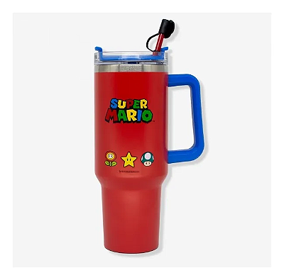 Copo Térmico Tumbler Super Mario Bros com Pingente Inox  1,15l