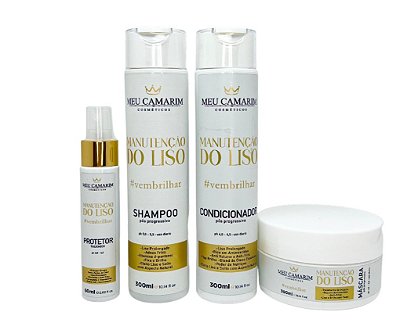 Kit Pós Progressiva Meu Camarim Manutenção do Liso Shampoo + Condicionador e Máscara 300g + Protetor Térmico 60ml