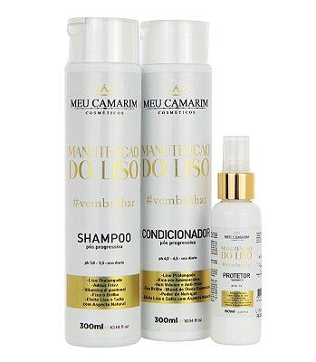 Kit Pós Progressiva Meu Camarim Manutenção do Liso Shampoo + Condicionador + Protetor Térmico 60ml