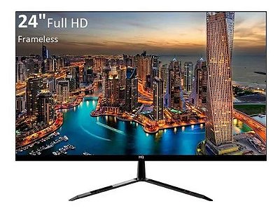 MONITOR LED 24 POL FULL HD WIDESCREEN 75 HZ BASE GIR E TELESCOPICA, MARCA HQ, MODELO 24HQLEDBA PRETO BIVOLT