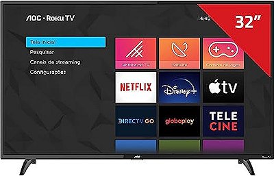 Smart TV LED 32" HD AOC ROKU TV FHD 32S5195/78G, Wi-Fi, 3 HDMI, 1 USB, Wifi, Conversor Digital