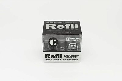 REFIL P/ MARCADOR QUADRO BRANCO QB-550R 5,5ML TINTA PRETO C/20UNID - GRAMP LINE
