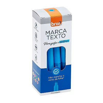 MARCA TEXTO FLUORESCENTE AZUL - CAIXA COM 12 UNIDADES - BRW
