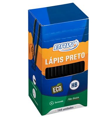 LÁPIS HB PRETO DE RESINA PLÁSTICA RECICLADA SEXTAVADO CX /144UN - BRW