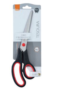 TESOURA DE AÇO INOX 24,5CM CABO EMBORRACHADO BLISTER C/ 1UN - BRW