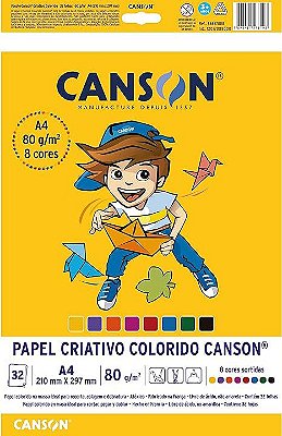 PAPEL CRIATIVO COLORIDO CANSON A4 32 FLS 210MMX297MM 80G/M²  8 CORES REF.:66667088 - CANSON